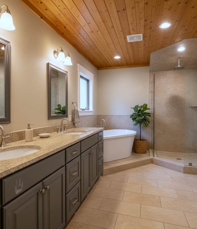 custom bathroom vanity with dual sinks in a Houston home