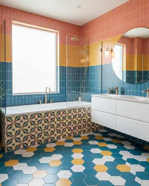 farmhouse bathroom design in a Cypress home