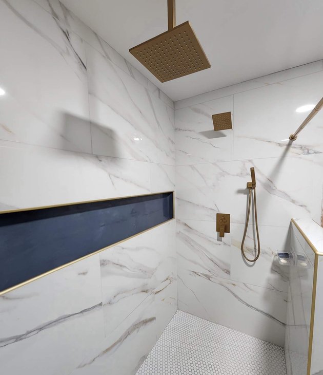 designed primary bathroom in a Houston home