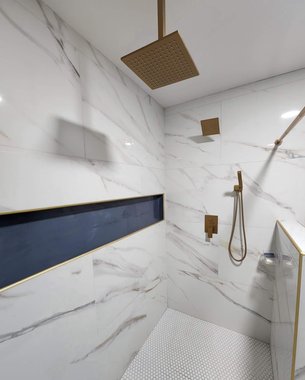 finished bathroom tile floor with matched grout color