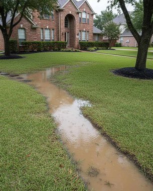 completed seamless gutter system on a Pearland home