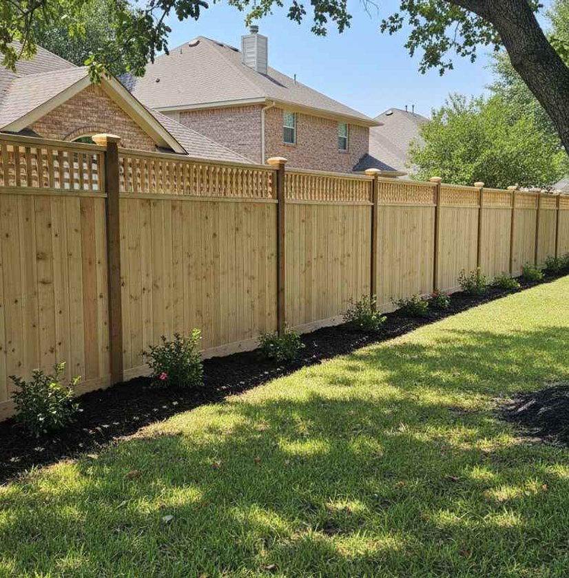 Cedar privacy fence with a lattice top