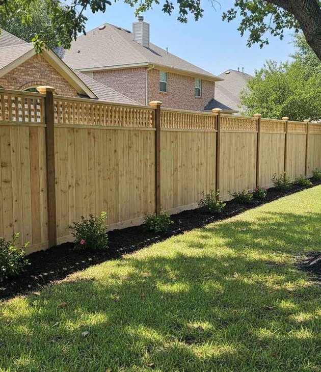repaired wood fence with replaced boards and straightened posts in Houston