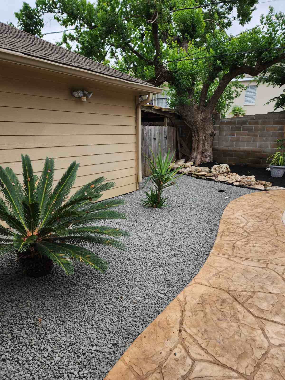 completed Houston landscape bed with fresh planting and hardscape edging