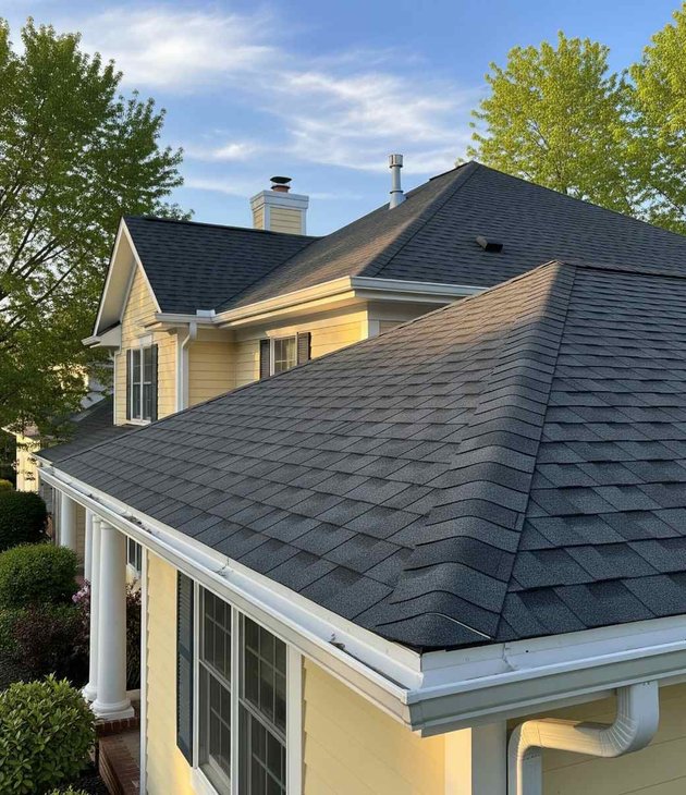 new architectural shingle roof replacement on a Houston home by Saul's Home Improvement