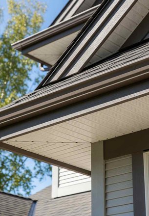 HardieSoffit fiber cement overhang on a Memorial home