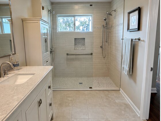 completed aging in place primary bathroom in El Lago Clear Lake TX