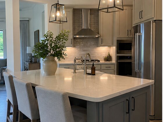 completed quartz island kitchen remodel in Bridgeland Cypress TX