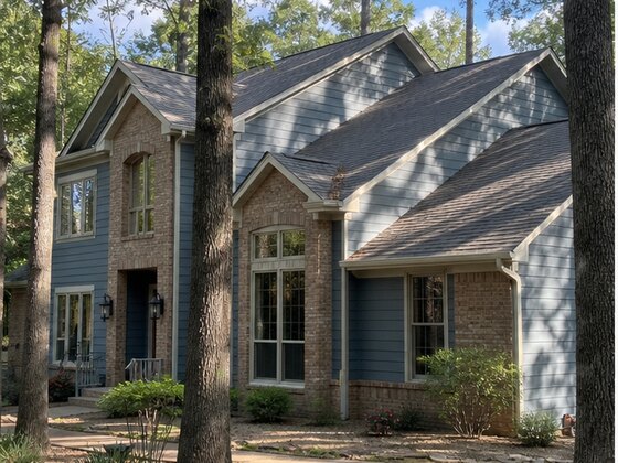 completed wooded lot exterior repaint in Cochrans Crossing The Woodlands TX